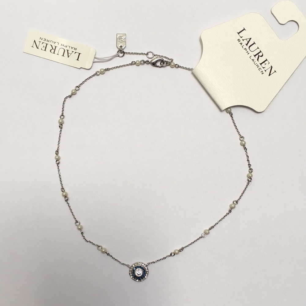 Silver-Tone Crystal and Pearl Pendant Necklace - Picture 2 of 5